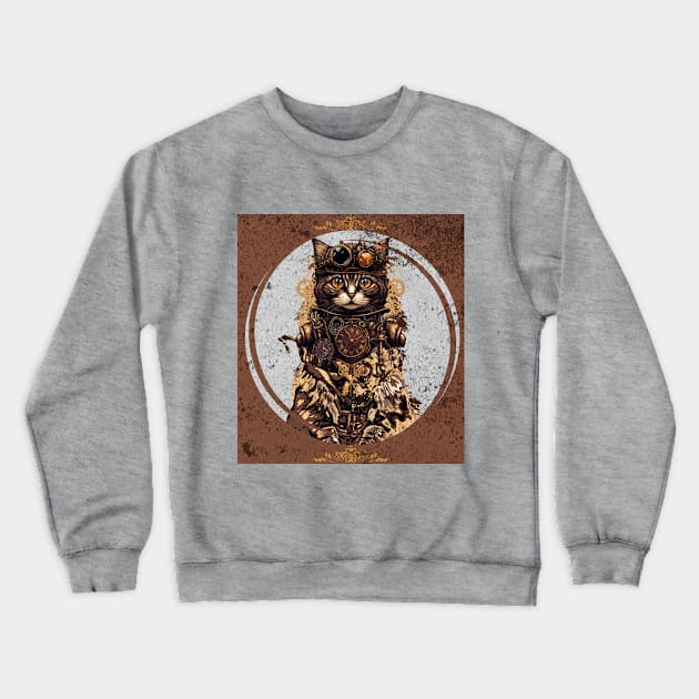 Steampunk Cat Portrait Crewneck Sweatshirt by Junomoon23